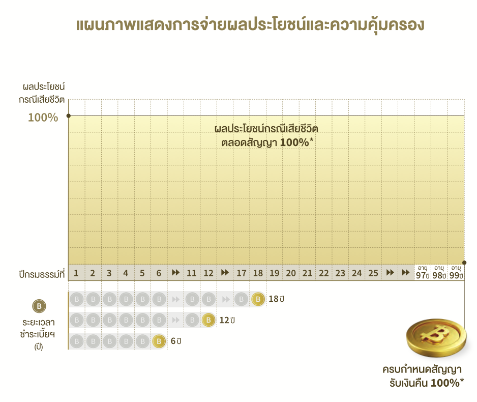แผนภาพความคุ้มครองและระยะชำระเบี้ยของ LifeTreasure